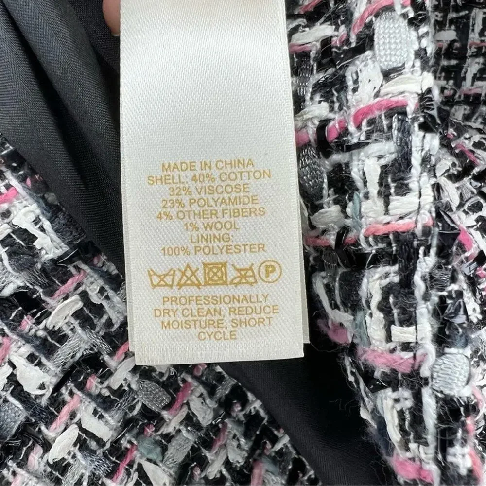 Kate Spade Black White Pink Tweed Pencil Skirt Size 6 Preppy Office
